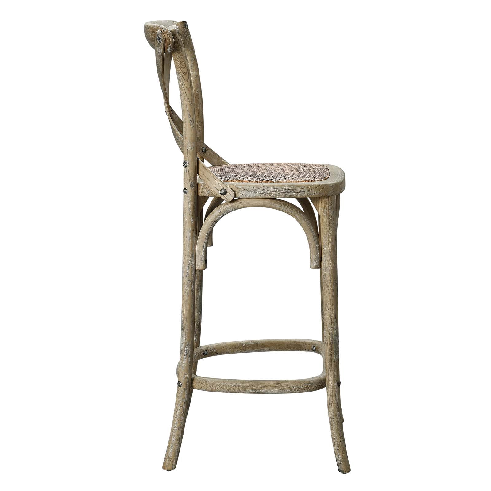 Modway Gear 39.5" Rattan and Elm Wood Counter Stool in Gray Finish
