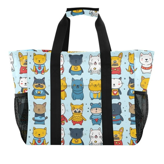 Various Clothes Cat Reusable Grocery Bags with Handle Side Pocket Waterproof Shopping Portable Tote