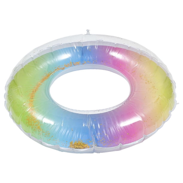 Swimming Ring Blue PVC Inflatable Sequin Floating Ring for Swimming Use 1Pcs