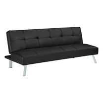 Kenneth Futon in Black Faux leather and Chrome Legs