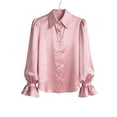 thumbnail image 6 of Deago Women's Satin Silk Blouses Puff Lantern Long Sleeve Shirts Button Down Collared Dressy Work Business Casual Tops Fall Clothes (Pink, S), 6 of 9