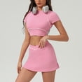 thumbnail image 1 of PISONIC Robe de Tennis 2 Pcs pour Femmes Jupe de Tennis Manches Courtes Crop Top Tenues d'Entraînement de Golf, 1 of 9