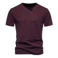 thumbnail image 2 of Lovskoo Shirts for Men Round Neck Short Sleeve Button T Shirt Solid Color Loose Breathable Casual T Shirt Top Shirt Vacation Beach Summer Tops Burgundy, 2 of 6