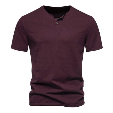 AherBiu Men's T-Shirt Lightweight Cotton Crewneck Button Tees Short Sleeve Soft Fitted Casual Tshirts