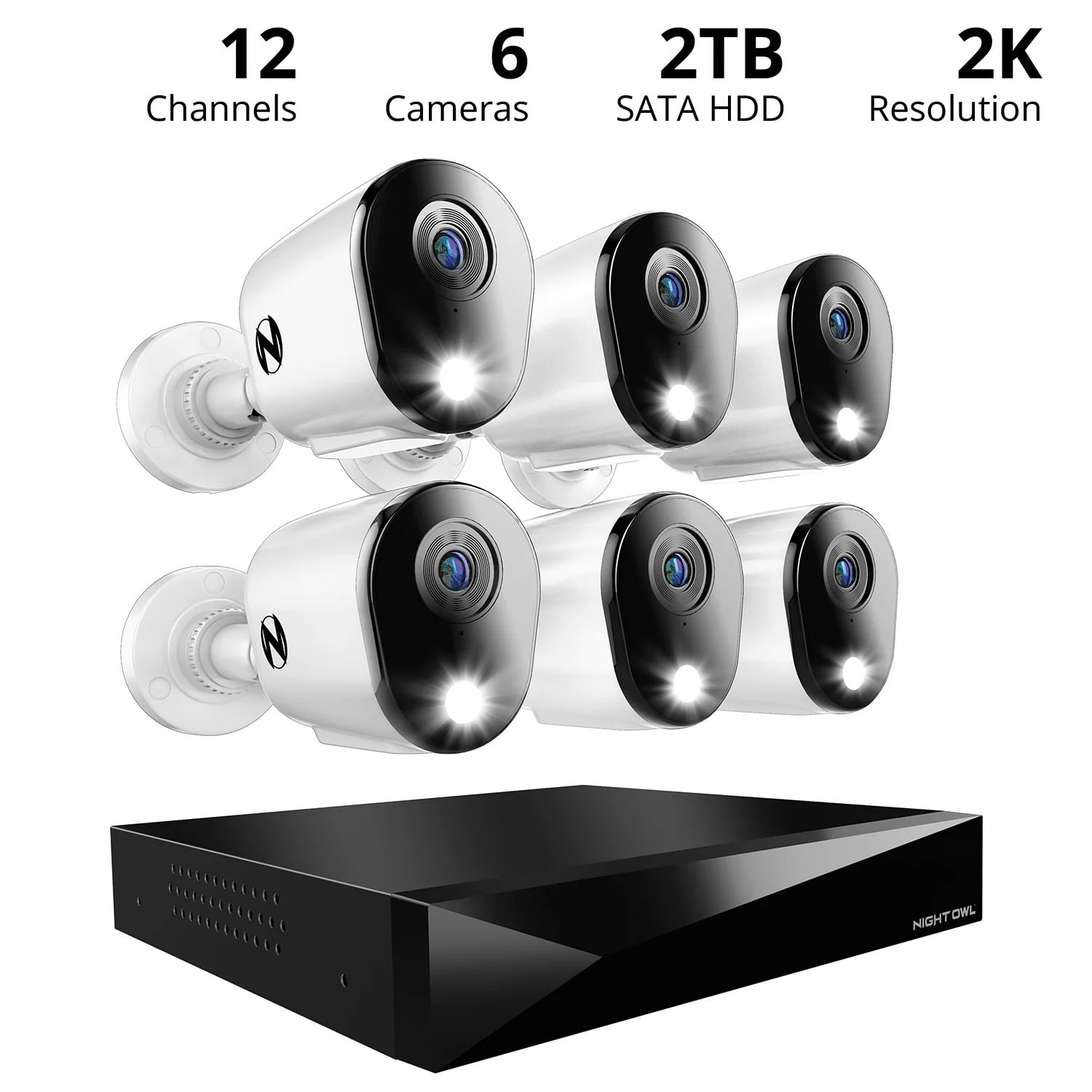 Night Owl 2-Way Audio 12 Channel DVR Security System with 2TB Hard Drive and 6 Wired 2K Deterrence Cameras