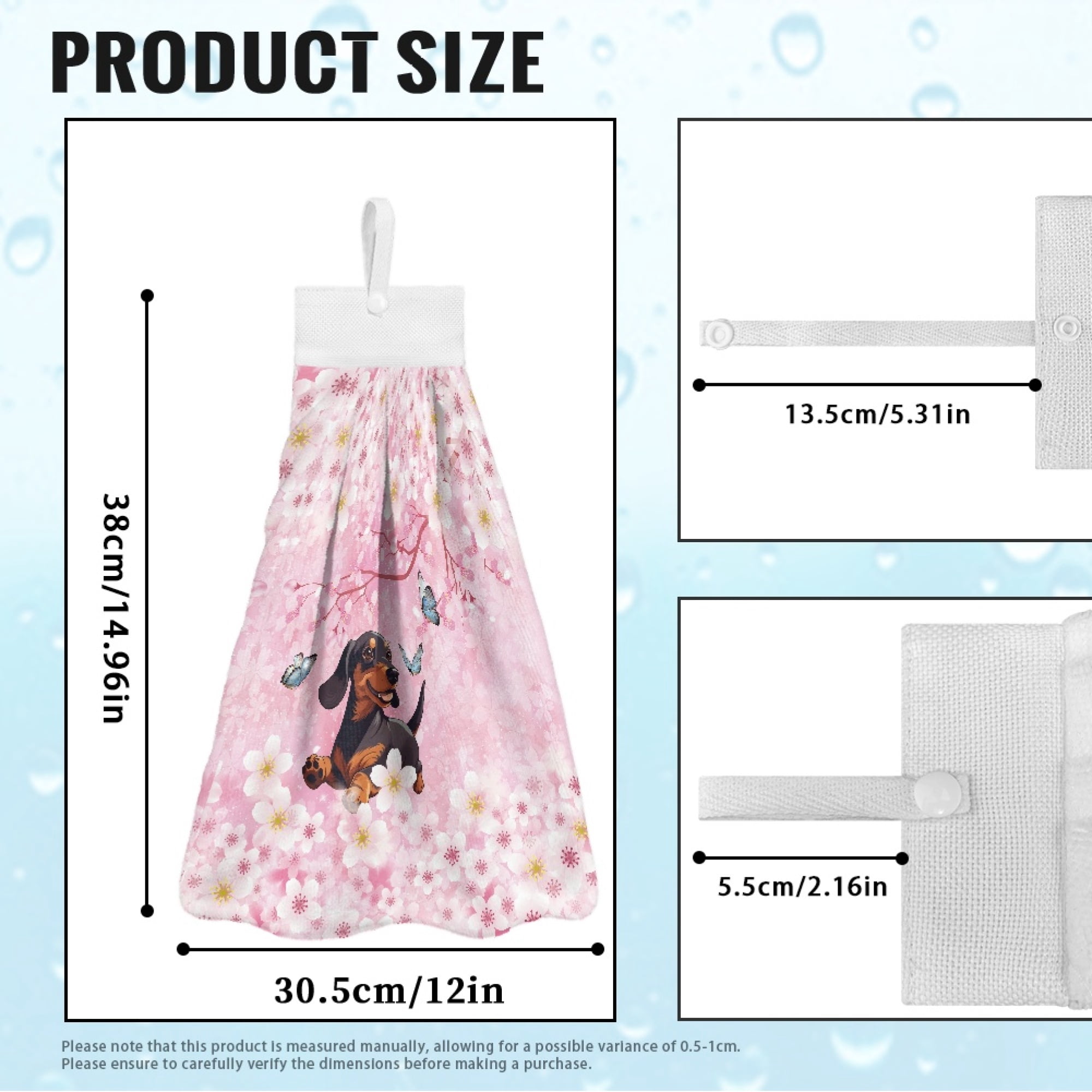 ZIATUBLE Cherry Blossom Kitchen Hanging Towels Dachshund Butterfly Hand Towels Loop Pack of 3 Absorbent Hand Towels for Bathroom Lightweight Dish Towel Hand Towels Soft Dish Tie Towel