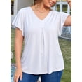 thumbnail image 3 of FlorCurve Plus Size Blouse for Women Flutter Short Sleeve V Neck Pleated Button Tops Casual Cotton Tunic Shirts, White XL, 3 of 6