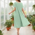 thumbnail image 2 of Bxsruta Women's V-Neck Short Sleeve Casual Dress with Pockets Solid Color Scoop Neck Long Dress Soft Stretchy Daily Wear, 2 of 8