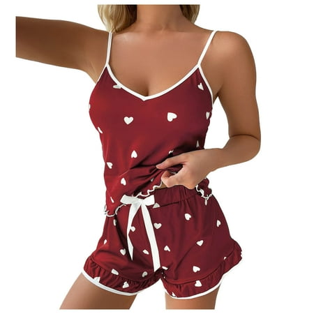 DISKEBUISS Sexy Lingerie for Women Fashion Print Cute Cozy Spaghetti Strap Tank Top and Shorts