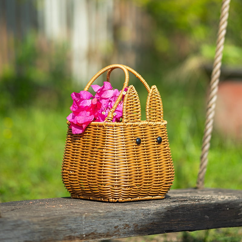KUNPENG Easter Basket, Woven Picnic Basket, Animal Shaped Pig & Rabbit Rattan Gift Basket, Decorative Nursery Storage for Fruit & Snacks, Photography Props, 10"x7"x11"