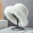 thumbnail image 3 of High-grade faux fur mink fur fluffy fisherman hat lady style big head circumference plush hat winter warm pullover hat-white-Fisherman hat, 3 of 6