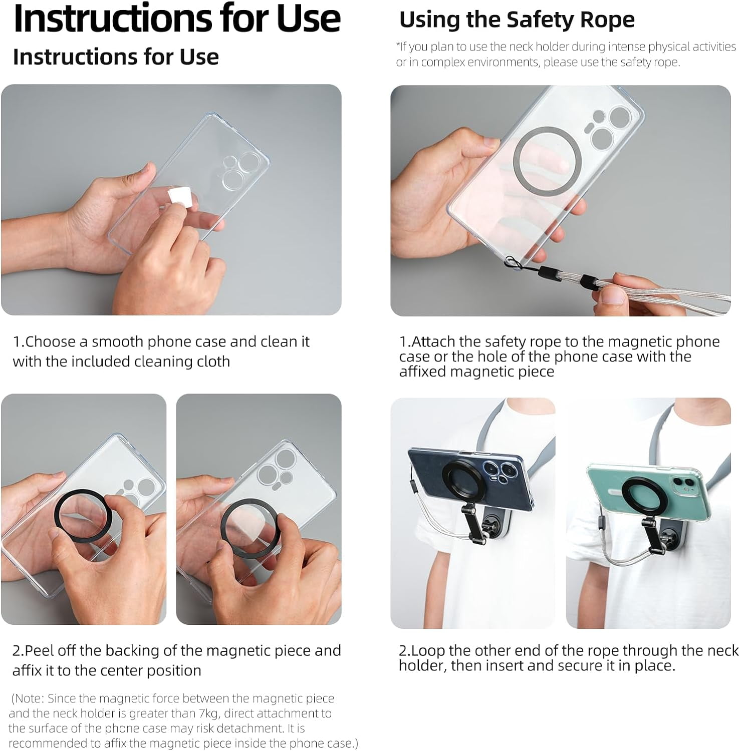 Magnetic Neck Mount for Phones, Neck Cell Phone Holder POV/Vlog Selfie Mount Hand Free Phone Neck Holder Chest Stand Strap Video Recording for iPhone 16 15 14 13 12 Seires Android Phones Gray