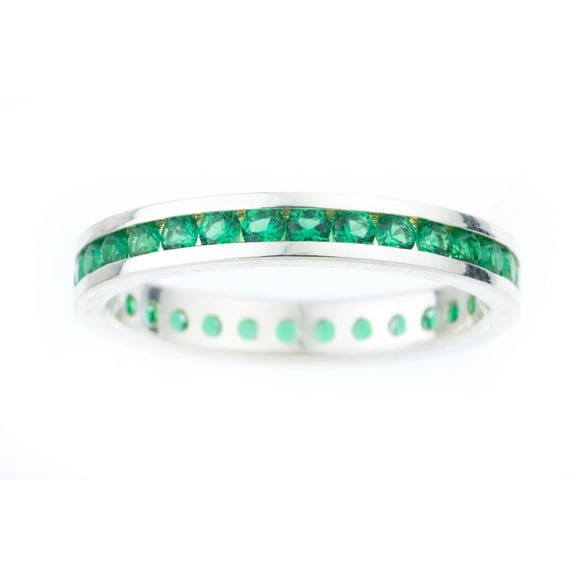 Channel-set Genuine Emerald May Birthstone ring in Sterling Silver