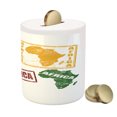 thumbnail image 3 of African Piggy Bank, Grunge Rubber Stamps Made in Words Inside Theme, Ceramic Coin Bank Money Box for Cash Saving, 3.6" X 3.2", Yellow and Red, by Ambesonne, 3 of 4