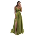 thumbnail image 1 of Vestido de dama de honor Monvelli satinado verde oliva A-Line Plus 22W, 1 of 7