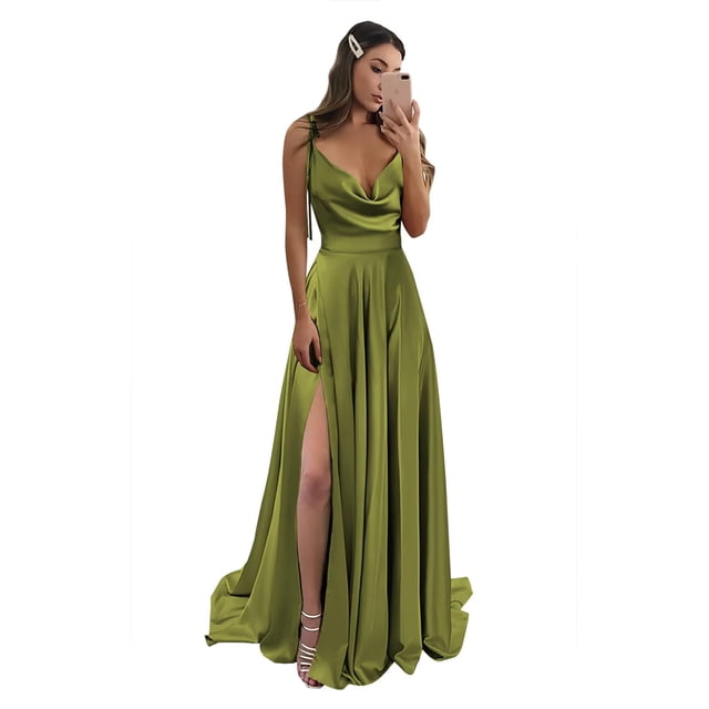 Vestido de dama de honor Monvelli satinado verde oliva A-Line Plus 22W