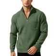 thumbnail image 5 of Nmnitkp Mens Sweatshirt Solid Corduroy Stand Collar Half Zip Long Sleeve Plus Size Pullover Loose Fit Chest Pocket Casual Layering Top for Fall Winter Office Daily Travel Weekend Wear Army Green,S, 5 of 9
