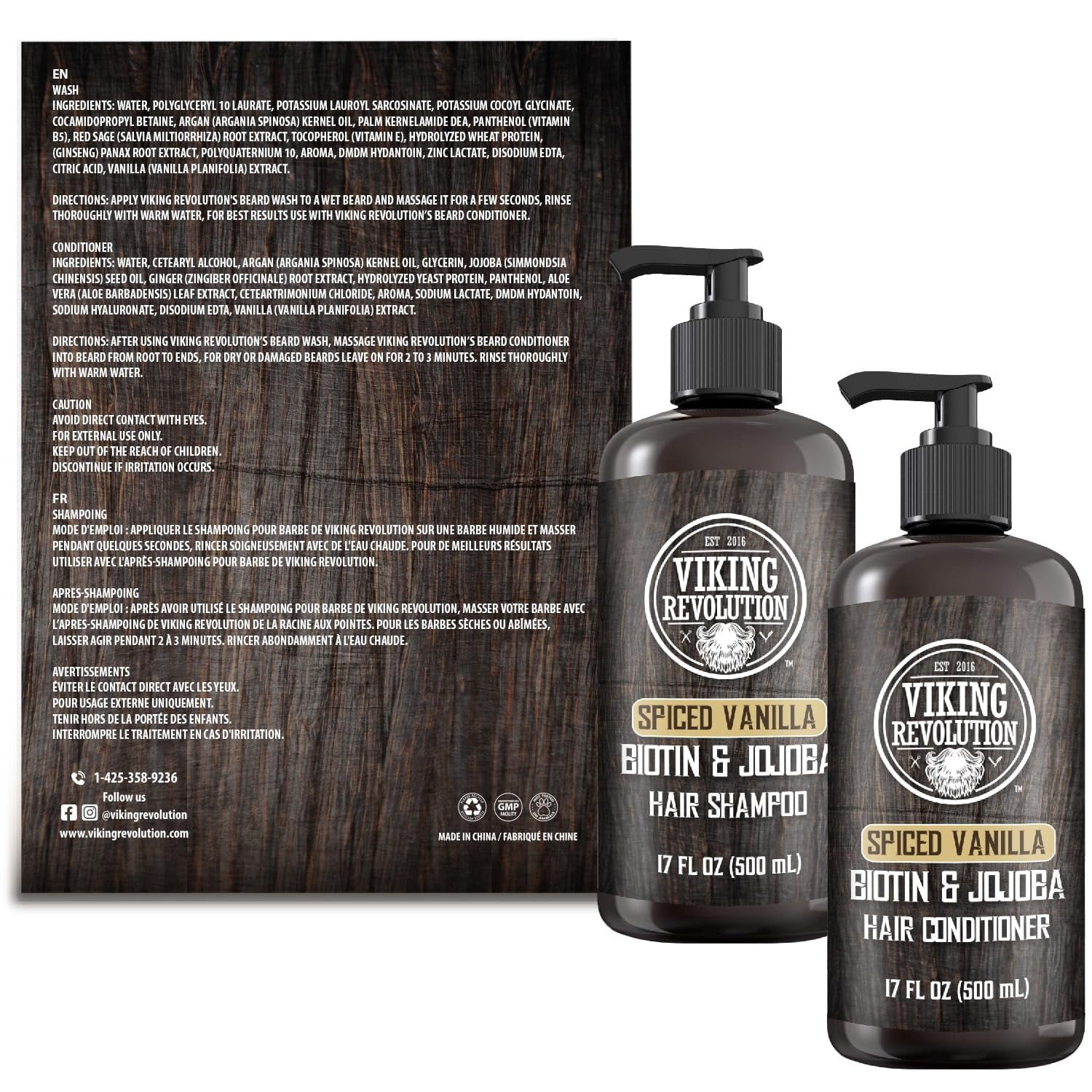Viking Revolution Spiced Vanilla Mens Shampoo and Conditioner Set with Biotin and Jojoba Oil (17 Oz)