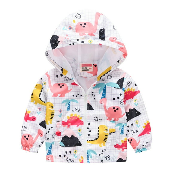 Hicidod Toddler Rain Jackets Hooded Long Sleeve Zipper Rain Coats Lightweight Thin Cute Cartoon Printed Windbreaker Coat