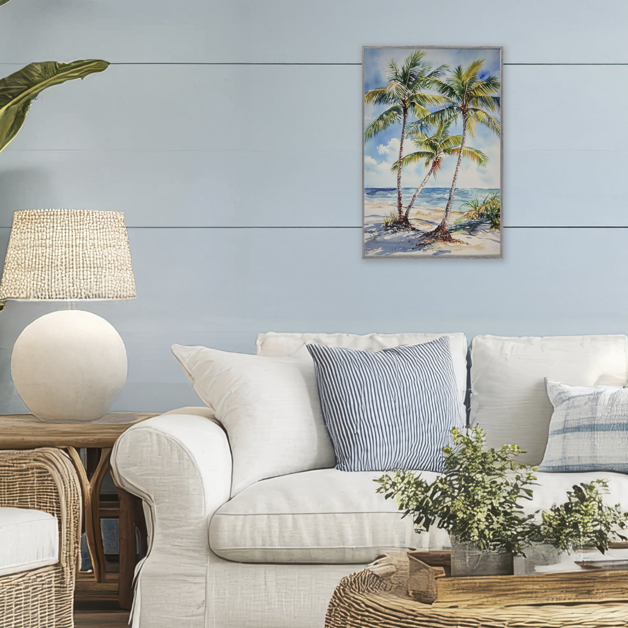 Stupell Industries Windy Palm Trees on Shore Gray Framed Giclee Art, design by Petal Prints Design
