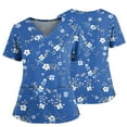 thumbnail image 2 of Christmas Scrub Tops, Women'S Plus Size Floral Printed Nurse Scrubs Tops-Stretchy V Neck Work Shirts With Pockets, Side Slit & Breathable Fabric For Healthcare Jackets (XXL, Blue) ZMTing, 2 of 5