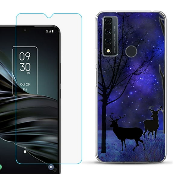 Slim-Fit Fashion Phone Case for TCL 20 XE, with Tempered Glass Screen Protector, by OneToughShield ® - Midnight Forest