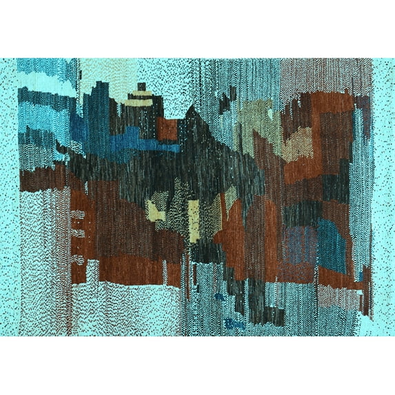 Ahgly Company Indoor Rectangle Abstract Light Blue Contemporary Area Rugs, 5' x 7'