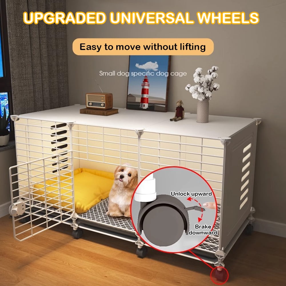 golytefs Dog Crate End Table Wired Dog Kennels with Wheels & Tray Indoor Dog House