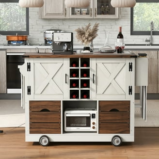 TMS Georgia Butcher Block Rolling Kitchen Island with Drawers