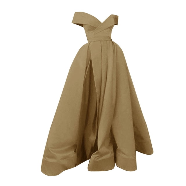Vestidos de novia Prolriy para mujer, largos hasta el suelo, de gasa, estilo cóctel, estilo francés, retro, de verano, corte bajo, escote en V, corte de boda, lisos, 2024, amarillo, XXXL