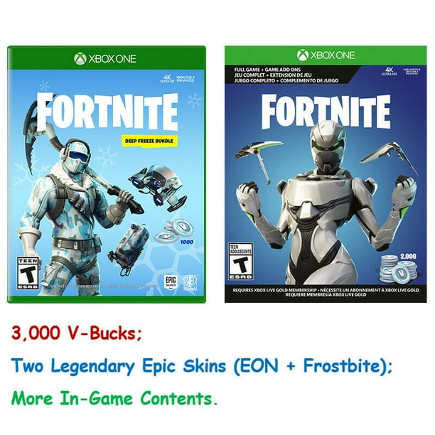 Fortnite Skin And Vbucks With Purchase Of Xbox Fortnite Xbox 3 000 V Bucks Legendary Eon And Frostbite Skins Physical Card Walmart Com Walmart Com