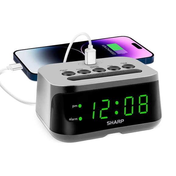 Reloj despertador Sharp SPC235DGAMZ con puerto de carga USB-C y LED verde