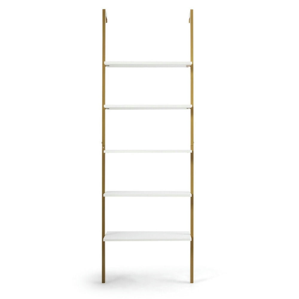 GVN 5-Tier Wood Look Ladder Shelf with Metal Frame for Home-Bronze, Storage Shelves for Bedroom,Living Room, Home Office, Bedroom, Balcony