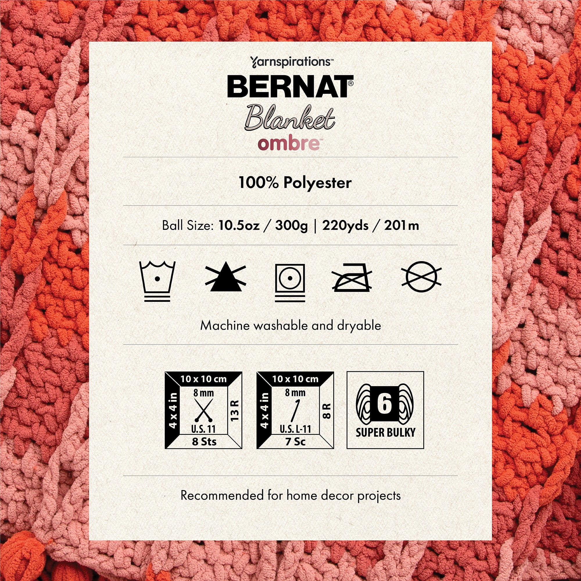 Bernat® Blanket Ombre BB™ #6 Super Bulky Polyester Yarn, Dusty Rose Ombre 10.5oz/300g 2pk