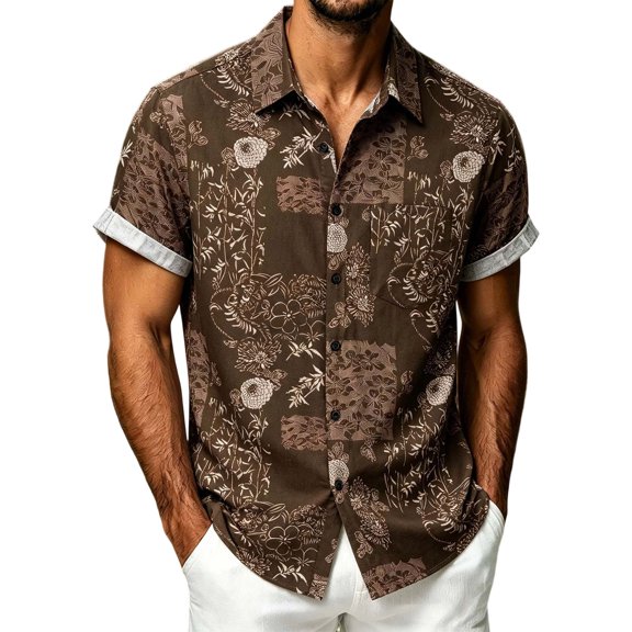 Mens Golf Polo Shirts Print Style Button Up Classic Fit Jazzing Print Alternative Mens Athletic Tops,Brown,3XL