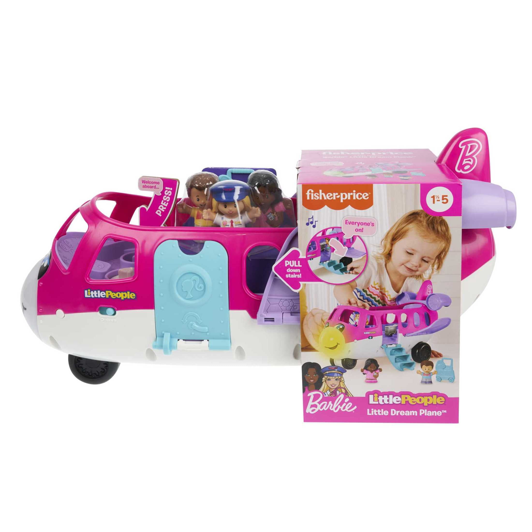 Little People Barbie Toy Airplane with Lights Music and 3 Figures, Little Dream Plane, Toddler Toys