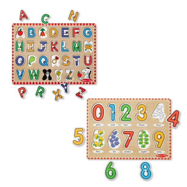 Puzzle Melissa & Doug Wooden Lift & See Peg con el alfabeto, números