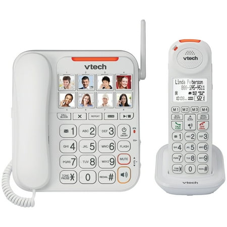 VTech&reg; Amplified Corded/Cordless Answering System with Big Buttons and Display in White