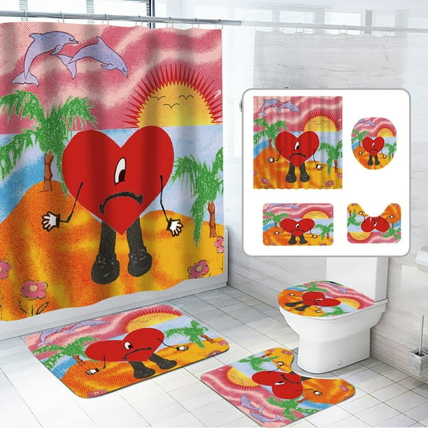 Juego de cortinas de baño Bads Bunnys Anime, impermeables, 4 unidades