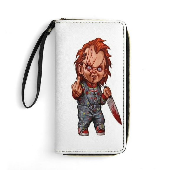 Chucky Leather Wallet with Wristlet Credit Card Holder Zipper Clutch Stylish Purse for Women Men