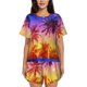 thumbnail image 1 of Fotbe Palm Trees at Sunset Conjunto de Pijama Estampado para Mujer, 2 Piezas, Ropa de Dormir con Camiseta de Manga Corta y Shorts Suaves-Small, 1 of 6