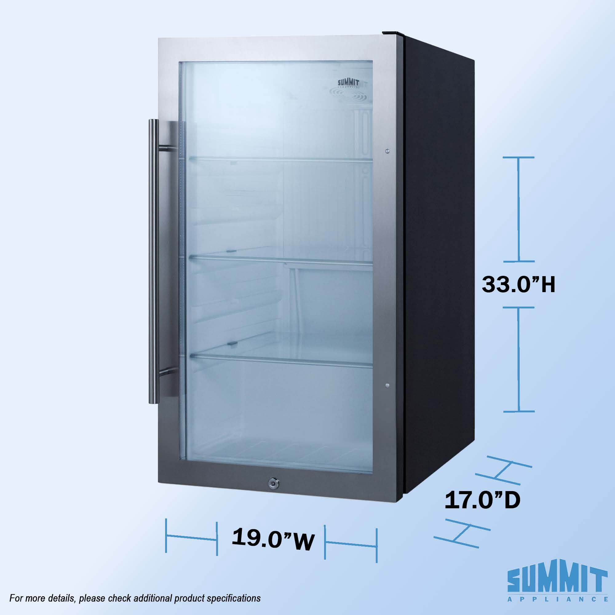 19 Inch Beverage Center, 3.13 cu.ft. Capacity, Outdoor Refrigerator, Shallow Depth, Stainless Steel & Glass- SPR489OS