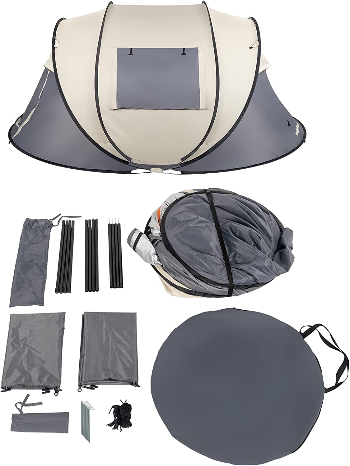 Riwcyla 4 Person Instant Pop Up Camping Tent Easy Setup with Ventilated Doors Windows for Outdoor Beach Backyard