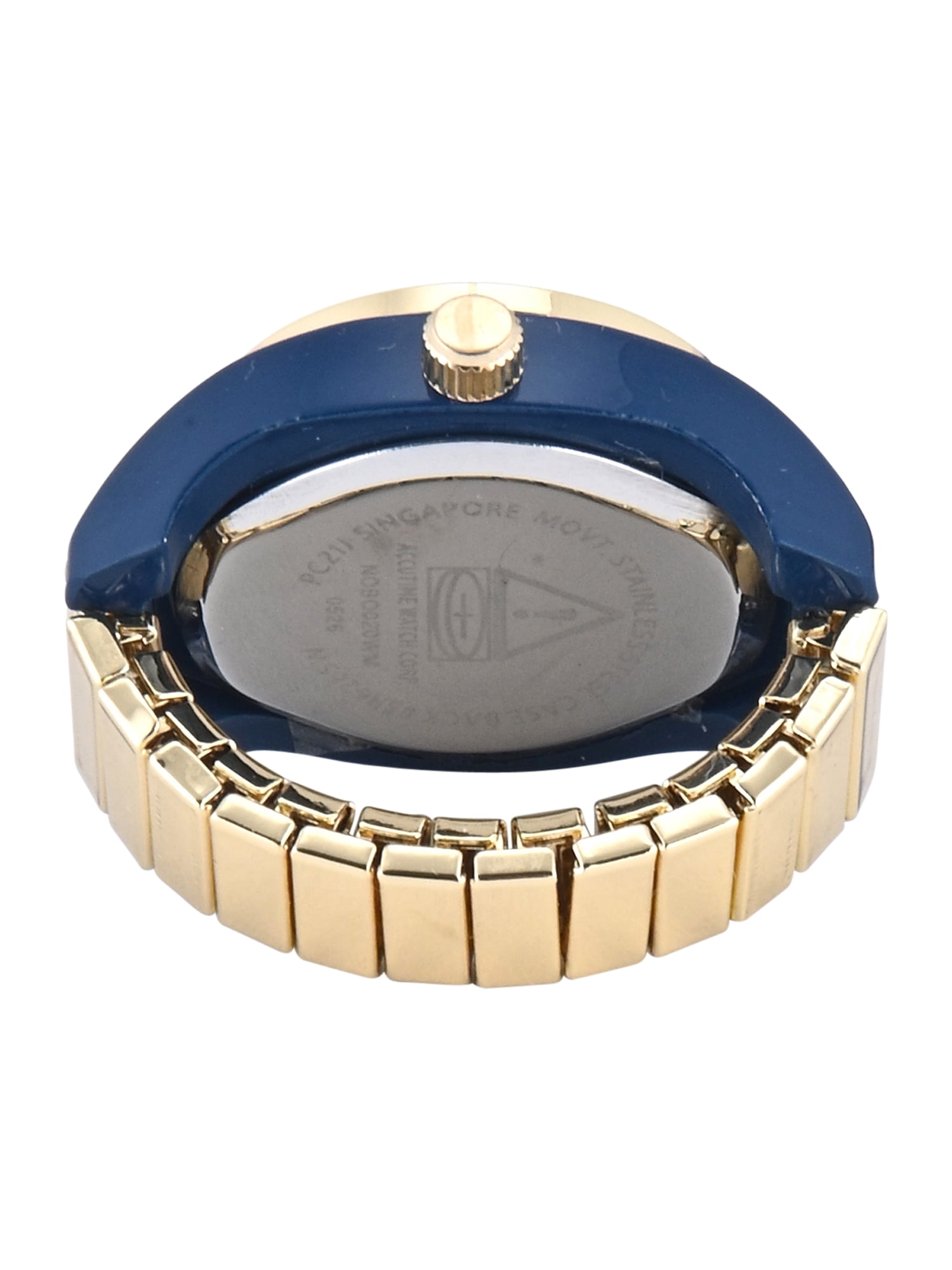 No Boundaries Adult Female Blue Enamel Round Case Ring Watch with Gold Bezel.