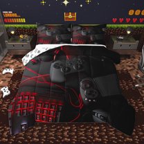 Homewish Boys Game Console Full Size Comforter Sets,Gamer Gaming Bedding Comforter Set，Red Black Bedding Sets For Boys,Breathable Bedroom Decorative Reversible,3-Piece