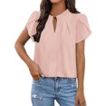 thumbnail image 2 of BLVB Women's Dressy Blouses V Neck Pleated Tops Tee 2025 Summer Shirts Petal Short Sleeve Casual T-Shirts for Work Office, 2 of 6