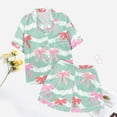 thumbnail image 5 of Pyjama pour Femmes en Satin Imprimé Graphique, Mignon, Tenue de Nuit, Boutons, Hauts à Manches Courtes, Ensembles de Shorts, 5 of 5
