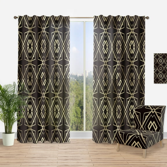 Designart 'Black and Gold Art Deco Pattern' Mid-Century Modern Curtain Panel