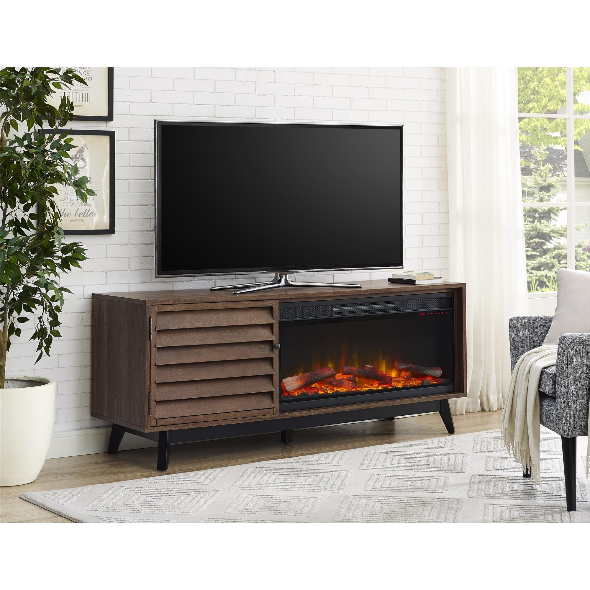 Ameriwood Home Vaughn Electric Fireplace TV Stand Walnut 
