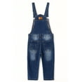 thumbnail image 2 of KIDSCOOL SPACE Baby Girls Denim Overalls,Toddler Boys Adjustable Ripped Fashion Jeans Workwear,Deep Blue,18-24 Months, 2 of 7